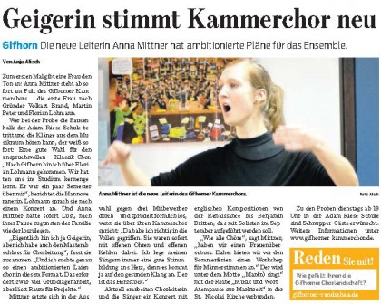 Anna Mittner in der Gifhorner Rundschau vom 10.03.2016